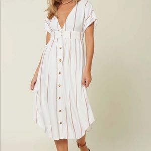O’Neill Reid Stripe White Shirt Dress XL